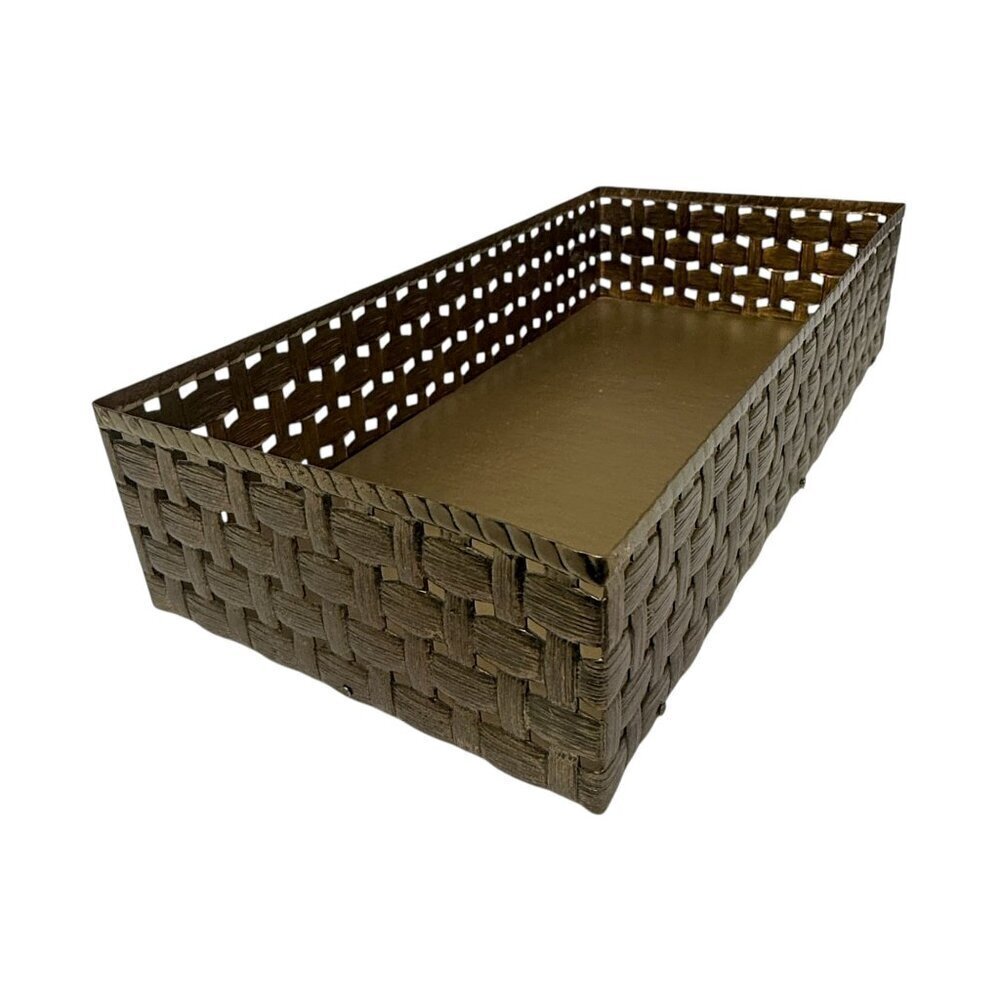 Vintage Tissue Box Holder Stylebuilt Metal Basket Tray Goldtone Bath Accessory - Picture 8 of 10